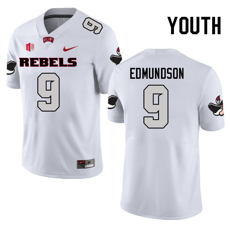 Youth #9 Bo Edmundson UNLV Rebels College Football Jerseys Stitched Sale-White - Click Image to Close